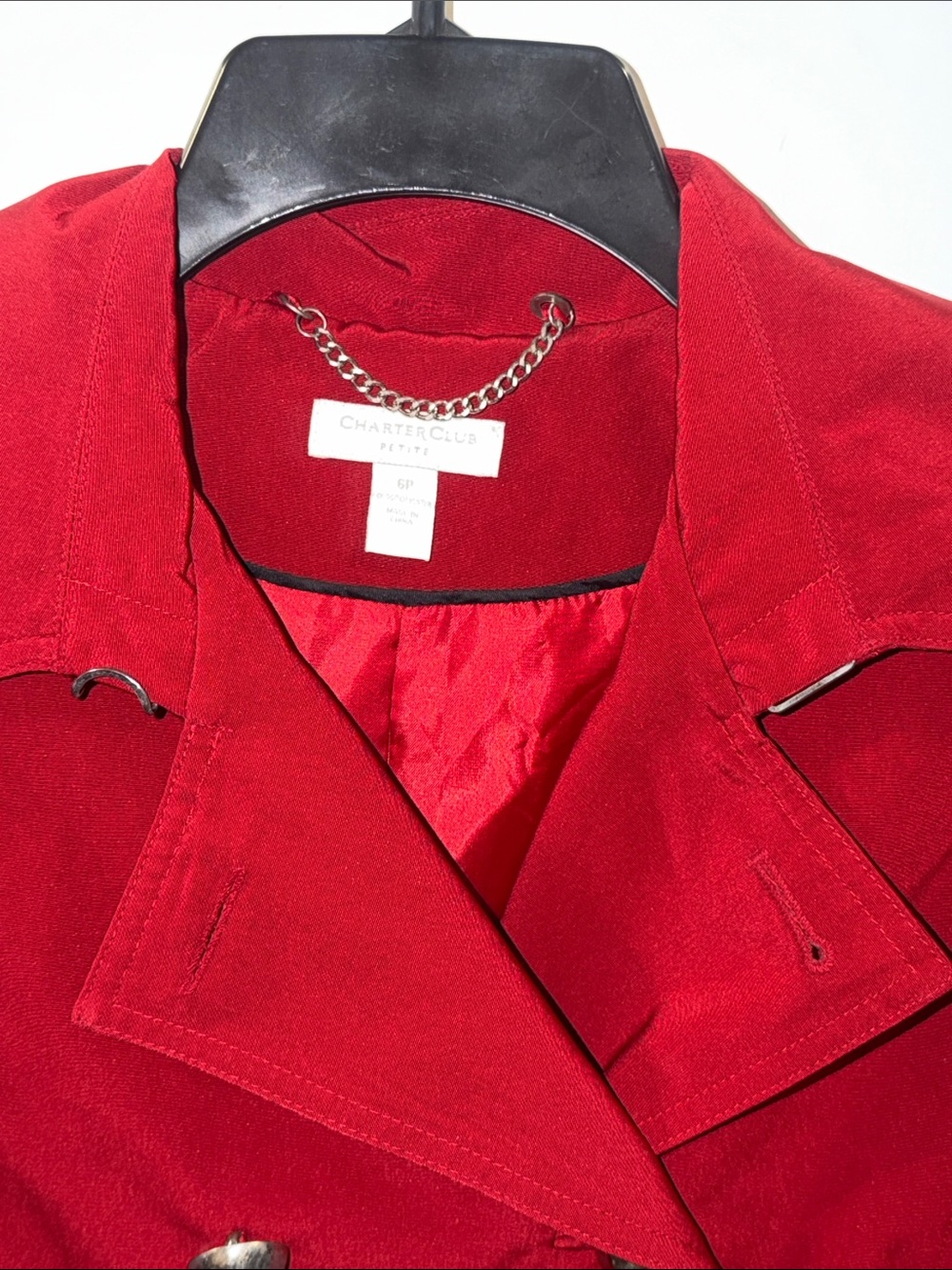 Charter Club Red Petite Trench Coat with Chain Detail